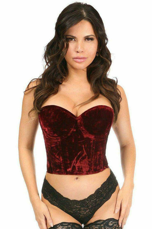 Daisy Corsets Lavish Dark Red Crushed Velvet Underwire Bustier - Daisy Corsets - Flyclothing LLC