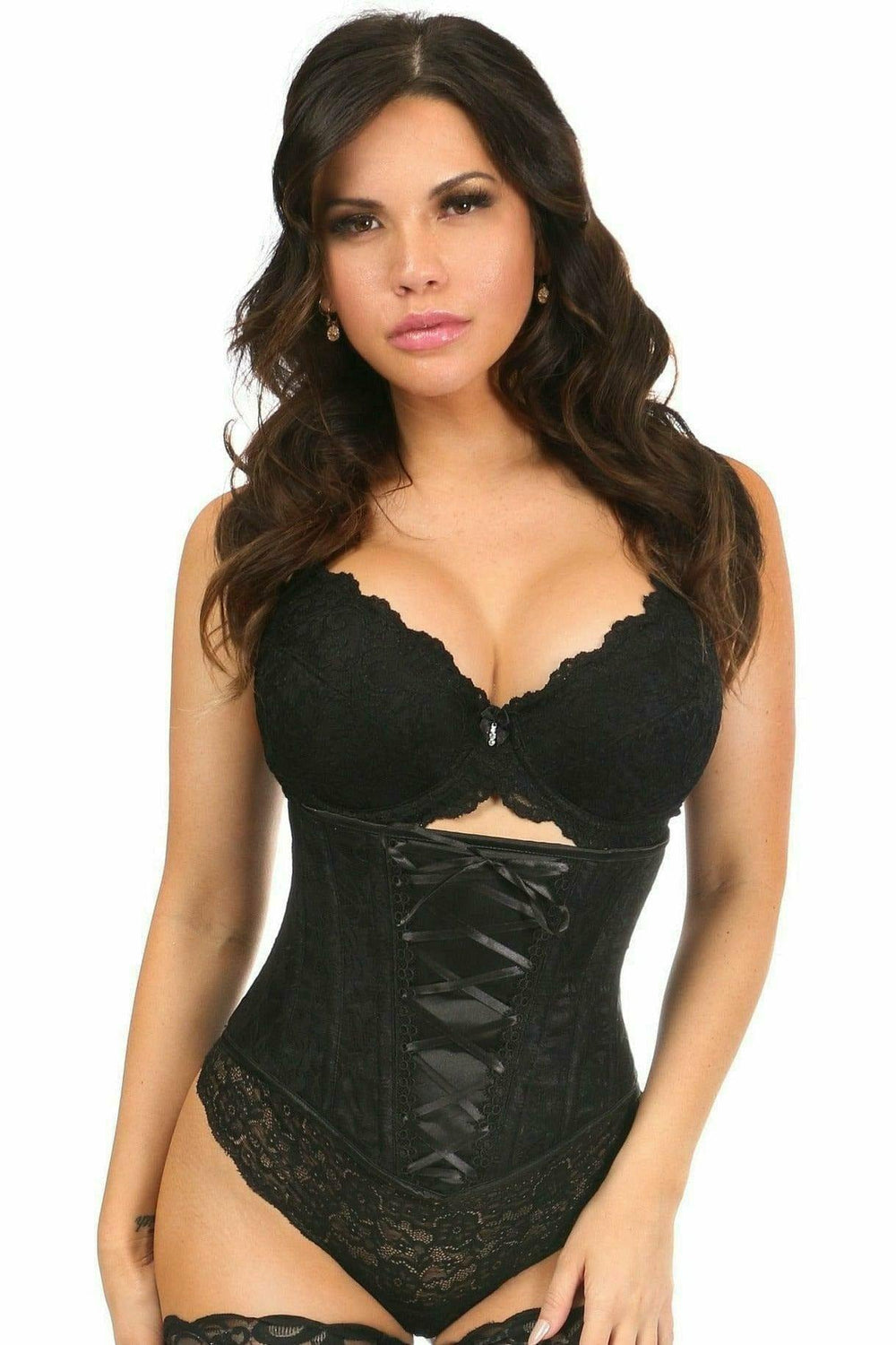 Daisy Corsets Lavish Black Lace-Up Underbust Corset w/Black Lace - Daisy Corsets