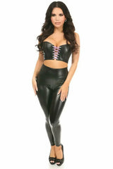 Daisy Corsets Lavish Black/Lavender Faux Leather Lace-Up Short Bustier Top - Daisy Corsets - Flyclothing LLC