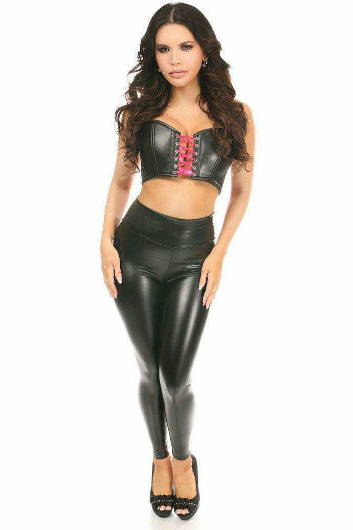 Daisy Corsets Lavish Black/Hot Pink Faux Leather Lace-Up Short Bustier Top - Daisy Corsets - Flyclothing LLC