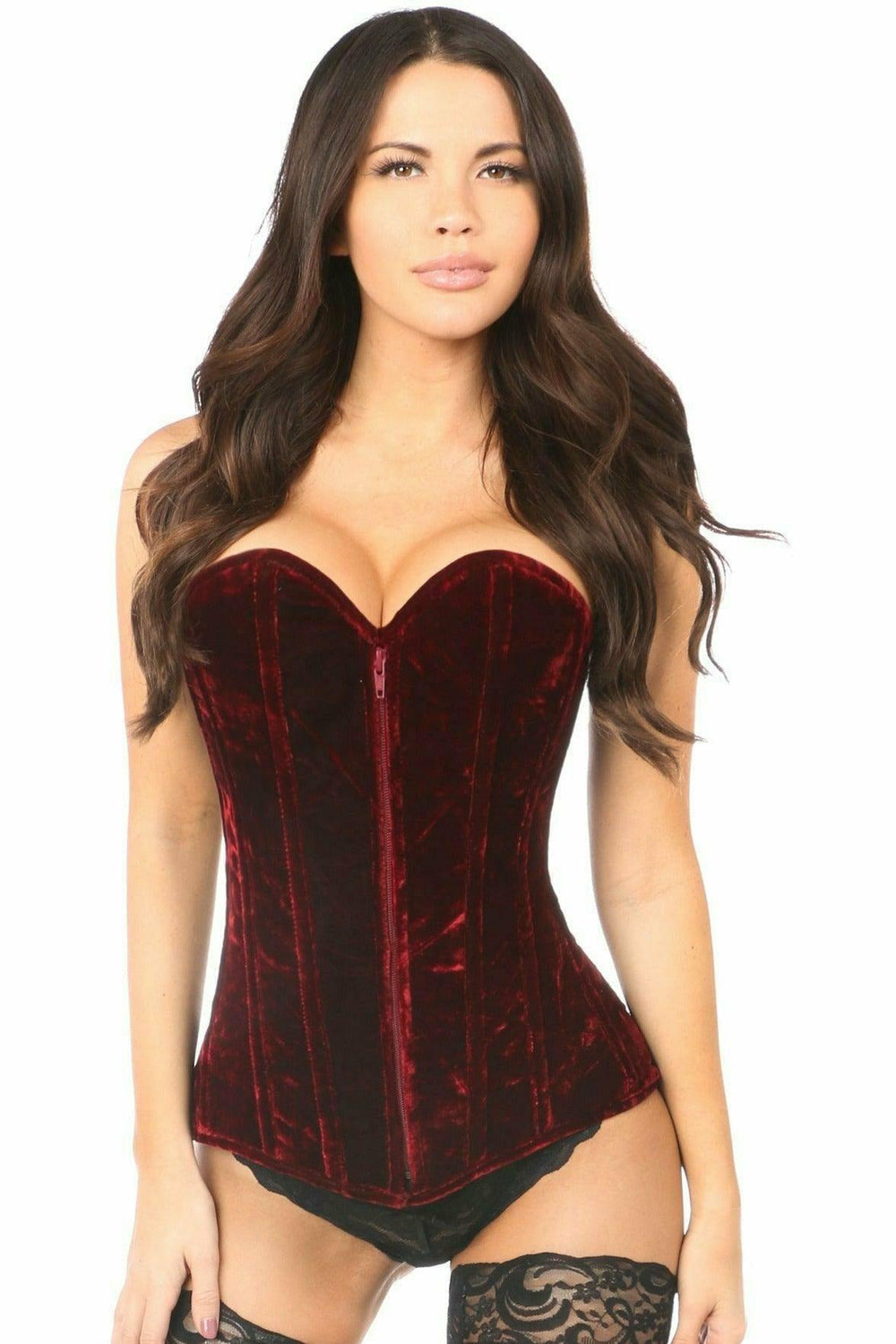 Daisy Corsets Lavish Red Crushed Velvet Overbust Corset - Daisy Corsets