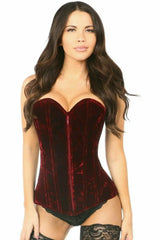 Daisy Corsets Lavish Red Crushed Velvet Overbust Corset - Daisy Corsets - Flyclothing LLC