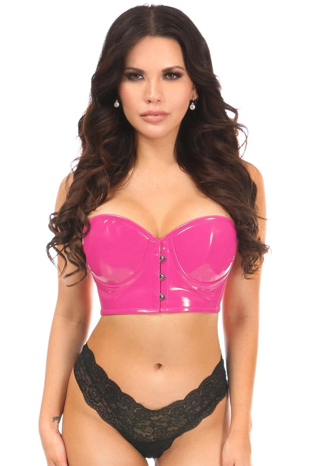 Daisy Corsets Lavish Hot Pink Patent PVC Underwire Short Bustier - Daisy Corsets