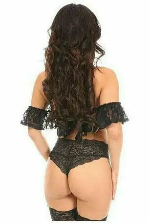 Daisy Corsets Lavish Black Sheer Lace Off-The-Shoulder Underwire Short Bustier - Daisy Corsets - Flyclothing LLC