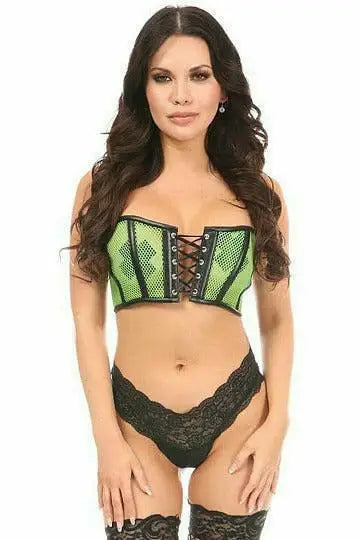 Daisy Corsets Lavish Neon Green Fishnet & Faux Leather Lace-Up Short Bustier Top - Daisy Corsets - Flyclothing LLC