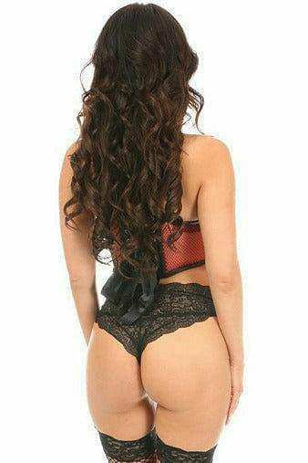 Daisy Corsets Lavish Red Fishnet & Faux Leather Lace-Up Short Bustier Top - Daisy Corsets - Flyclothing LLC