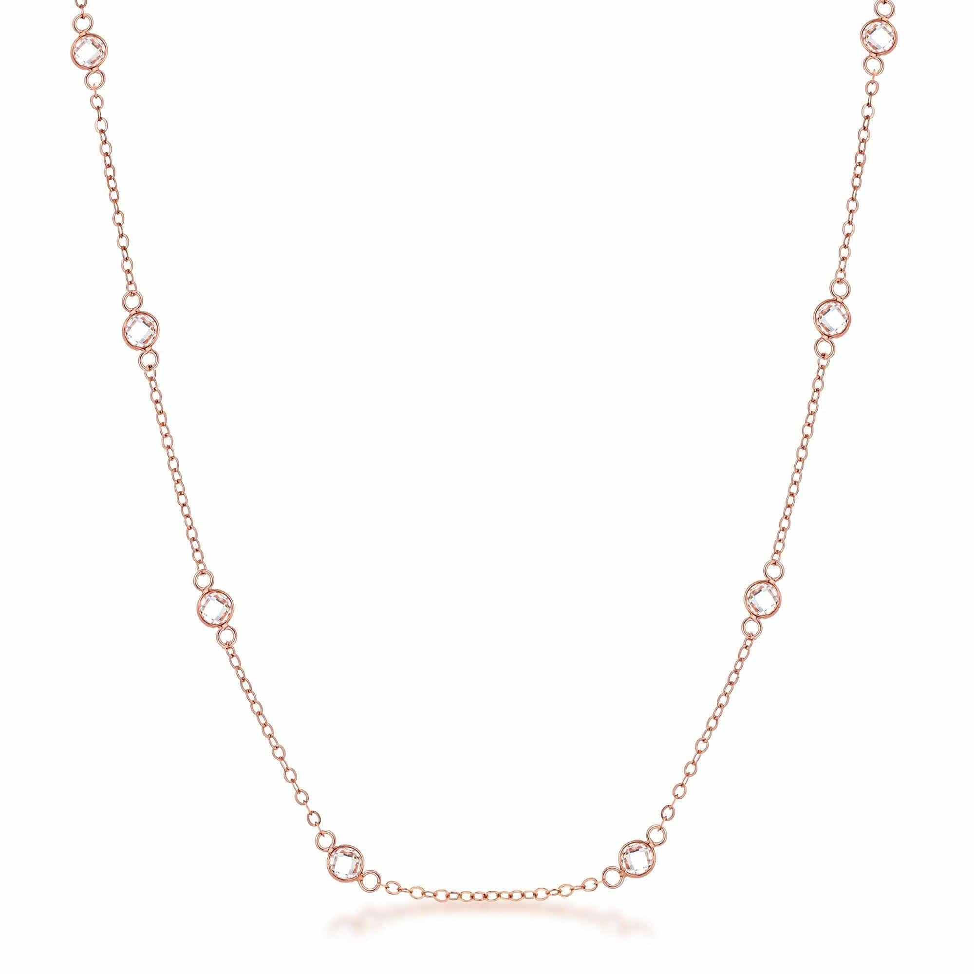 16 Rhodium Plated Clear CZ Round Bezel Saturn Necklace - JGI