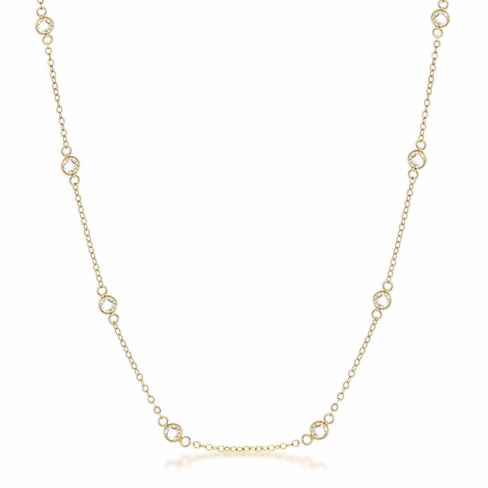 16 Rose Gold Plated Clear CZ Round Bezel Saturn Necklace - JGI - Flyclothing LLC