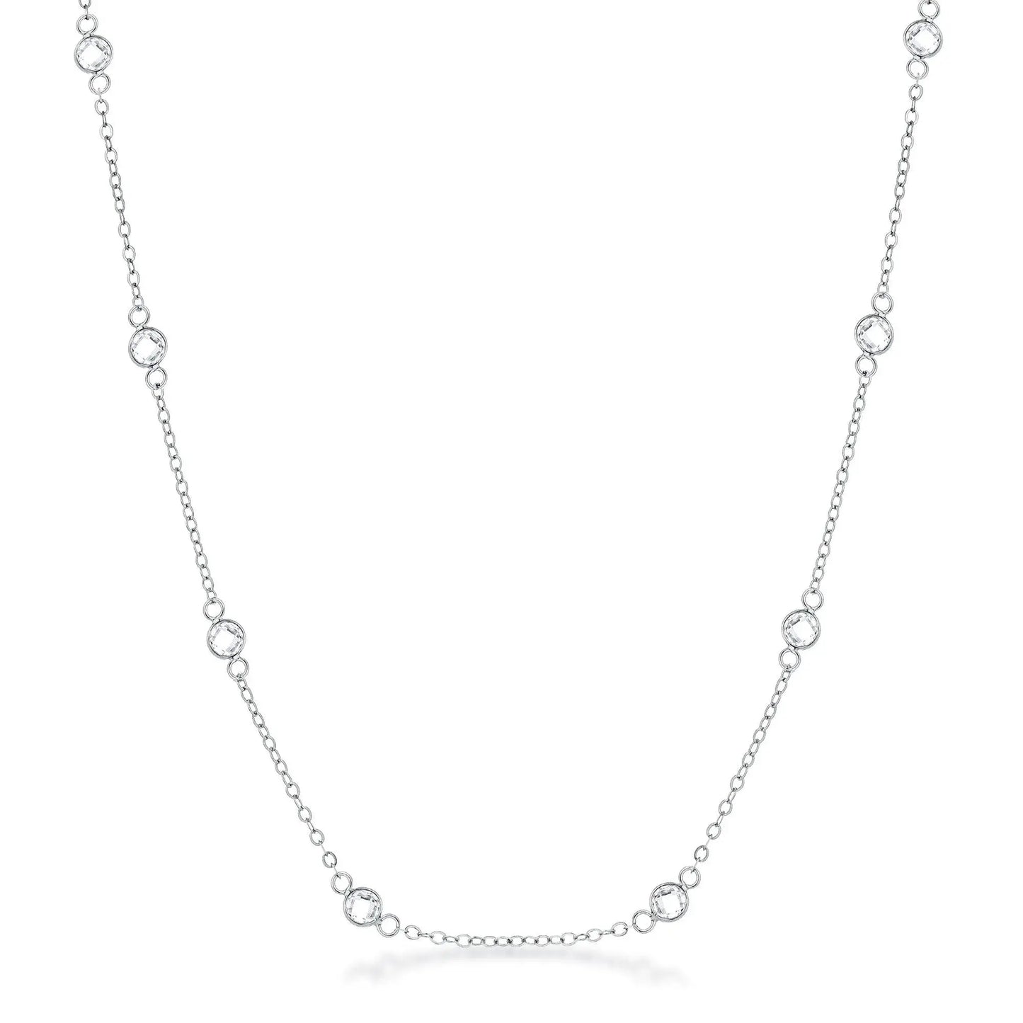 16 Rhodium Plated Clear CZ Round Bezel Saturn Necklace - JGI - Flyclothing LLC