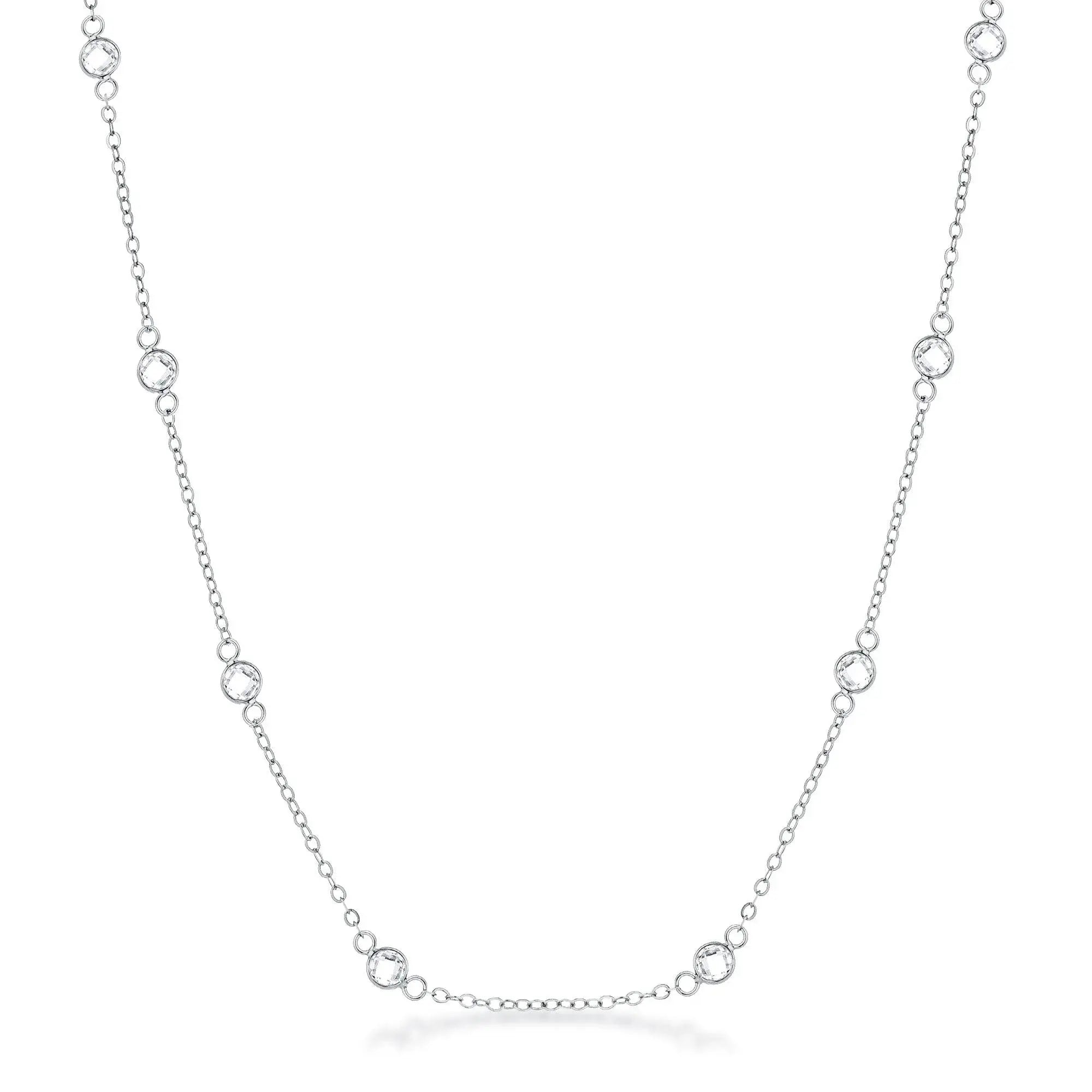 16 Rhodium Plated Clear CZ Round Bezel Saturn Necklace - JGI - Flyclothing LLC