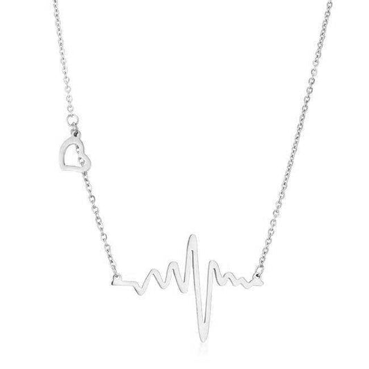 High Polish Stainless Steel Heartbeat Necklace - JGI - Flyclothing LLC