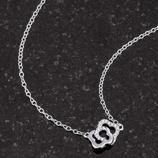 .21 Ct Rhodium Necklace with Floral Links - Flyclothing LLC