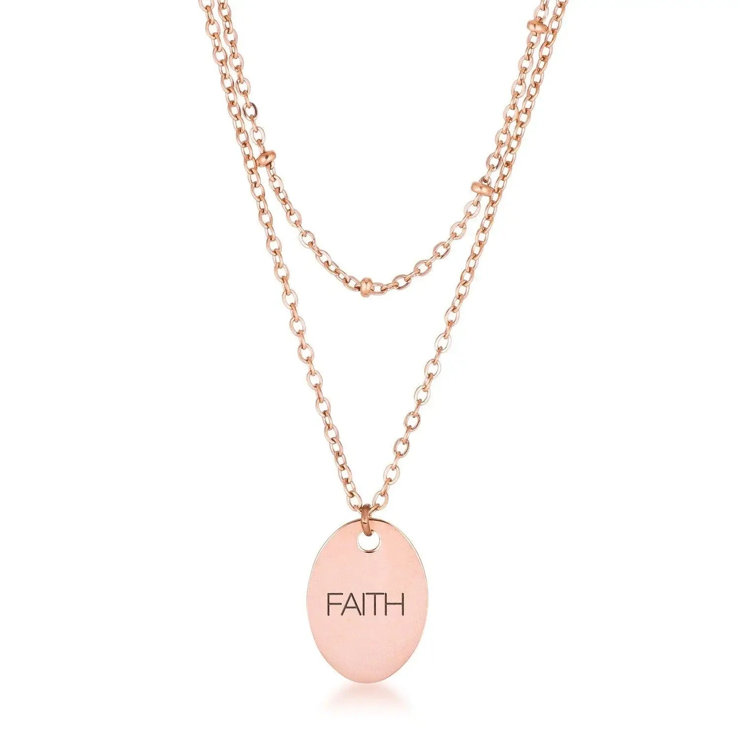 Rose Gold Plated Double Chain FAITH Necklace - JGI - Flyclothing LLC