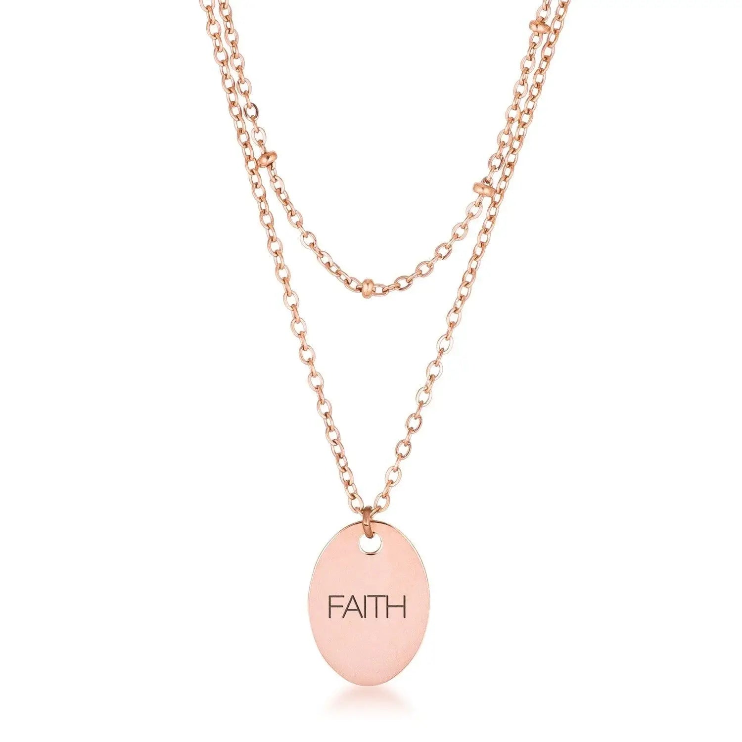 Rose Gold Plated Double Chain FAITH Necklace - JGI - Flyclothing LLC