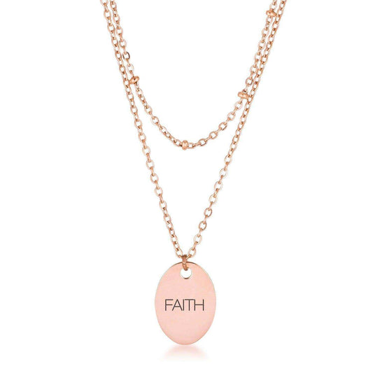 Rose Gold Plated Double Chain FAITH Necklace - JGI - Flyclothing LLC