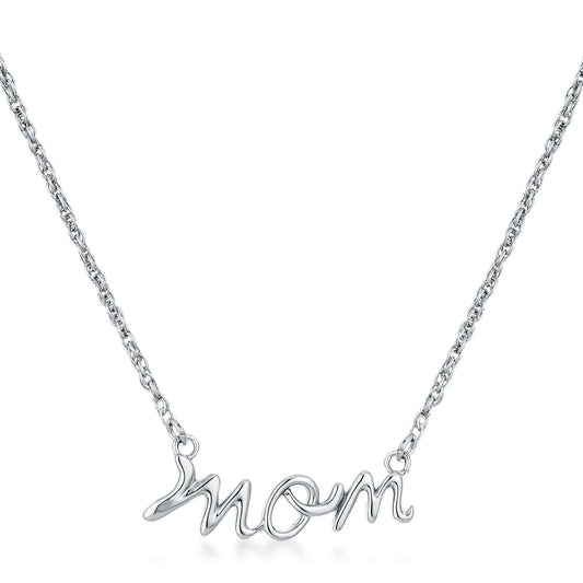 Rhodium Plated Mom Script Necklace - JGI - Flyclothing LLC