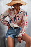 Printed Tie Neck Puff Sleeve Blouse - Trendsi