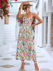 Floral Crisscross Backless Split Dress - Flyclothing LLC