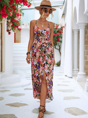 Floral Crisscross Backless Split Dress - Trendsi