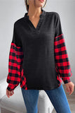 Buffalo Plaid Color Block Balloon Sleeve Top - Trendsi