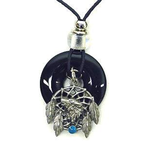 Wolf Dream Catcher Adjustable Cord Necklace with Onyx Colored Disc - Flyclothing LLC