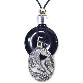 Soaring Eagle Adjustable Cord Necklace with Onyx Colored Disc - Flyclothing LLC