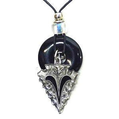 Arrowhead Adjustable Cord Necklace with Onyx Colored Disc - Flyclothing LLC