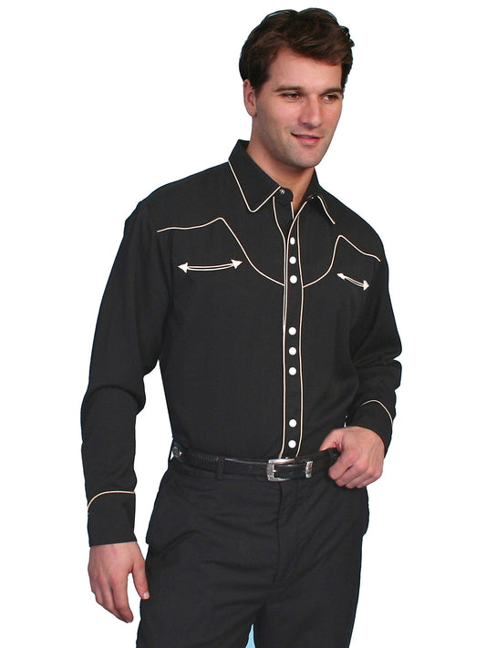 Scully BLACK CREAM SOLID W/CONT. PIPING SHIRT - Flyclothing LLC