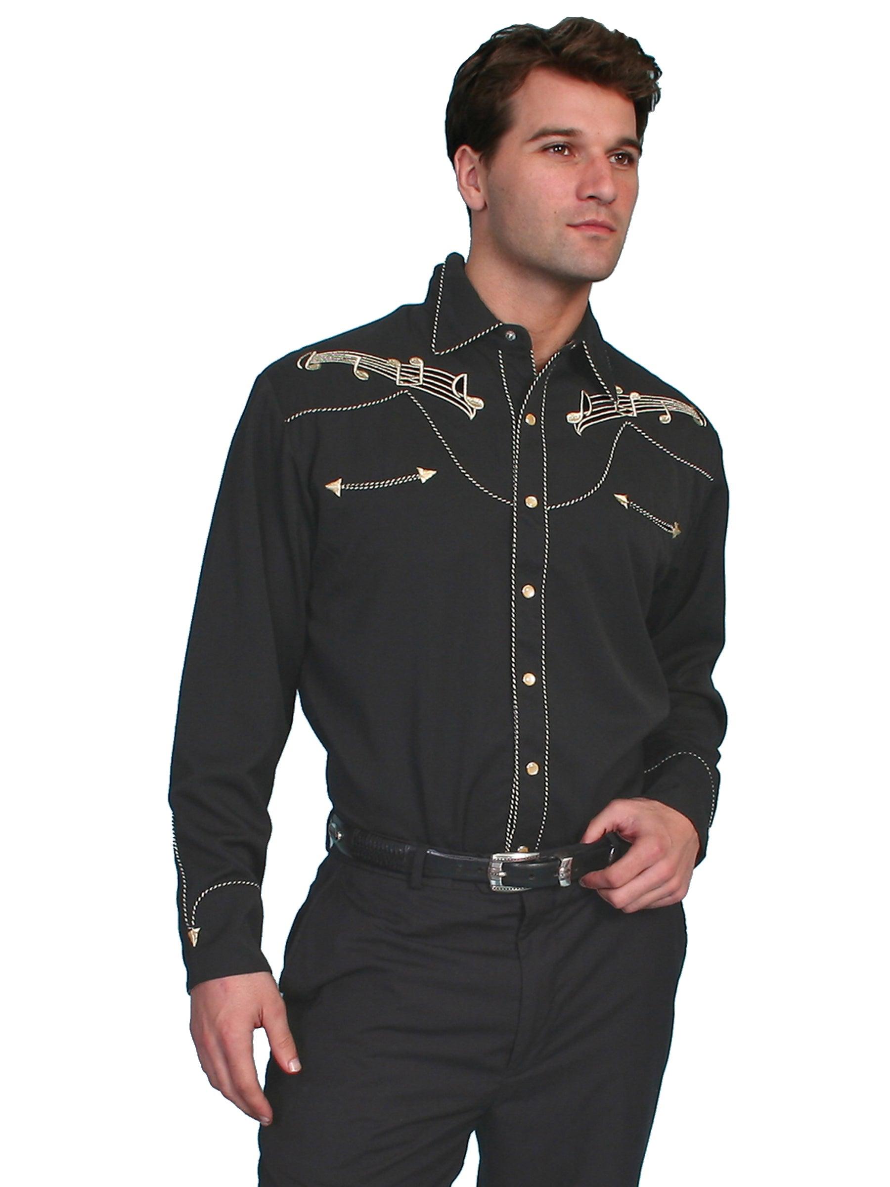 Scully BLACK GOLD EMBROIDERY NOTES SHIRT - Flyclothing LLC