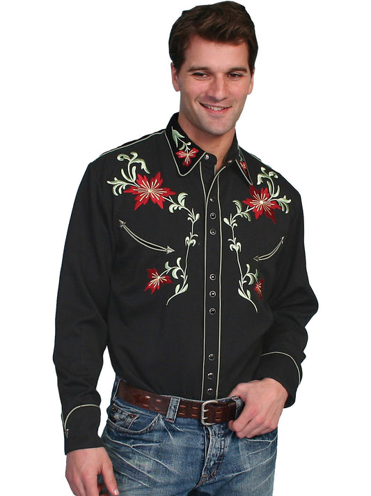 Scully BLACK FLORAL EMBROIDERY SHIRT - Flyclothing LLC