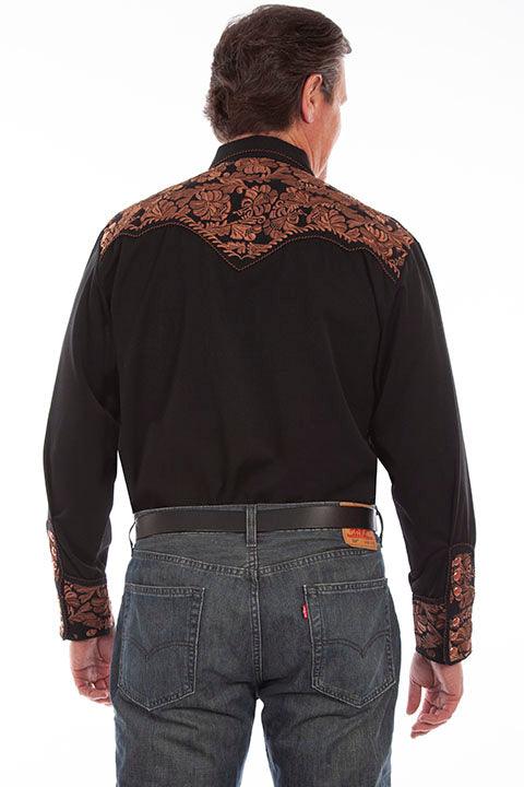 Scully BLACK FLORAL TOOLED EMBROIDERY SHIRT - Flyclothing LLC