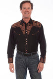 Scully BLACK FLORAL TOOLED EMBROIDERY SHIRT - Scully Leather