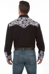 Scully Leather Black-White Floral Tooled Embroidery Mens Shirt - Scully Leather - Flyclothing LLC