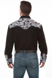 Scully BLACK-WHITE FLORAL TOOLED EMBROIDERY SHIRT - Scully Leather