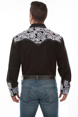 Scully BLACK-WHITE FLORAL TOOLED EMBROIDERY SHIRT - Flyclothing LLC