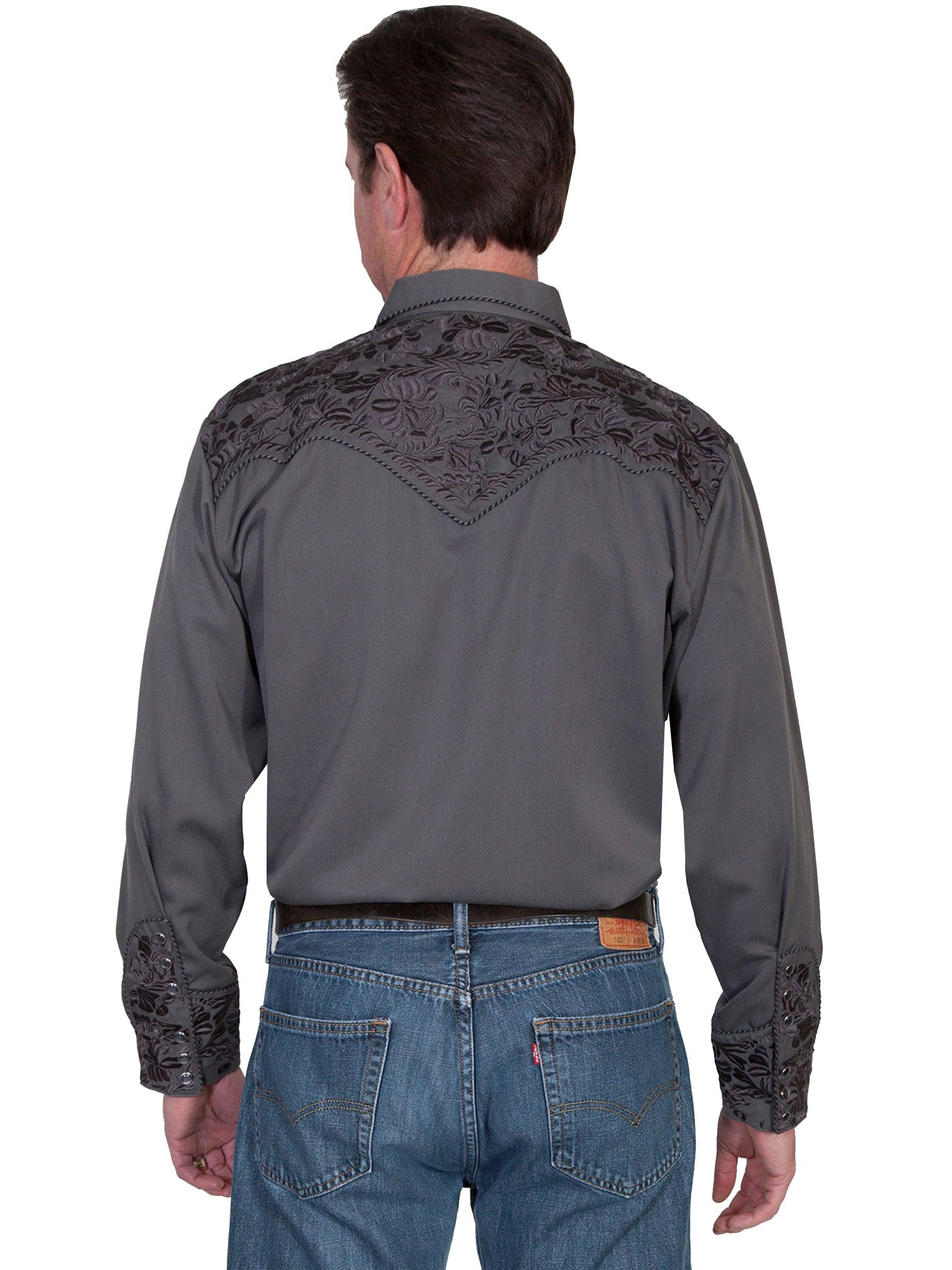 Scully CHARCOAL FLORAL TOOLED EMBROIDERY SHIRT - Flyclothing LLC