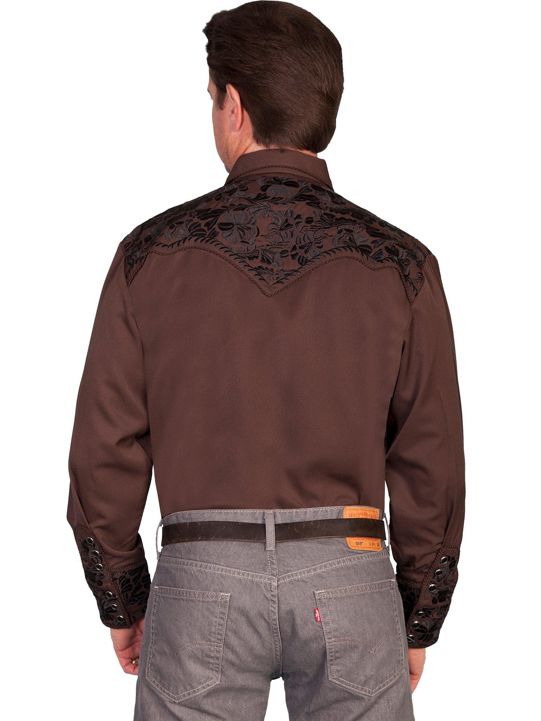Scully CHOCOLATE FLORAL TOOLED EMBROIDERY SHIRT - Flyclothing LLC
