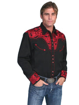 Scully CRIMSON FLORAL TOOLED EMBROIDERY SHIRT - Scully Leather - Flyclothing LLC
