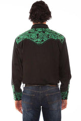 Scully Leather Emerald Floral Tooled Embroidery Mens Shirt - Flyclothing LLC