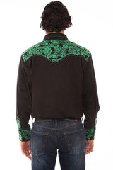 Scully Leather Emerald Floral Tooled Embroidery Mens Shirt - Scully Leather