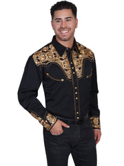 Scully GOLD FLORAL TOOLED EMBROIDERY SHIRT - Flyclothing LLC