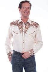 Scully Poly/rayon blend snap front Natural Western shirt - Scully Leather - Flyclothing LLC