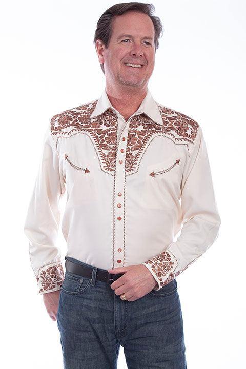 Scully NATURAL FLORAL TOOLED EMBROIDERY SHIRT - Scully Leather