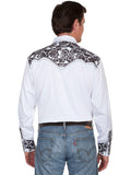 Scully PEWTER FLORAL TOOLED EMBROIDERY SHIRT - Scully Leather
