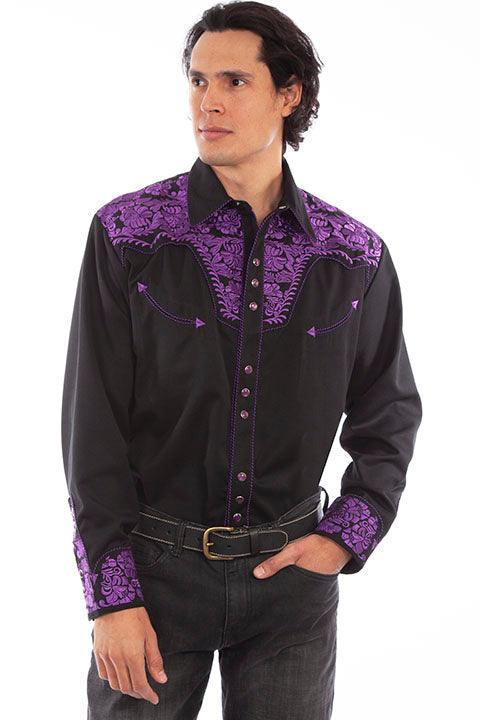 Scully PURPLE FLORAL TOOLED EMBROIDERY SHIRT - Flyclothing LLC