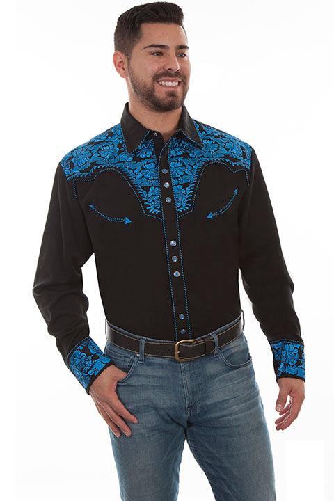 Scully Leather Royal Floral Tooled Embroidery Mens Shirt - Flyclothing LLC