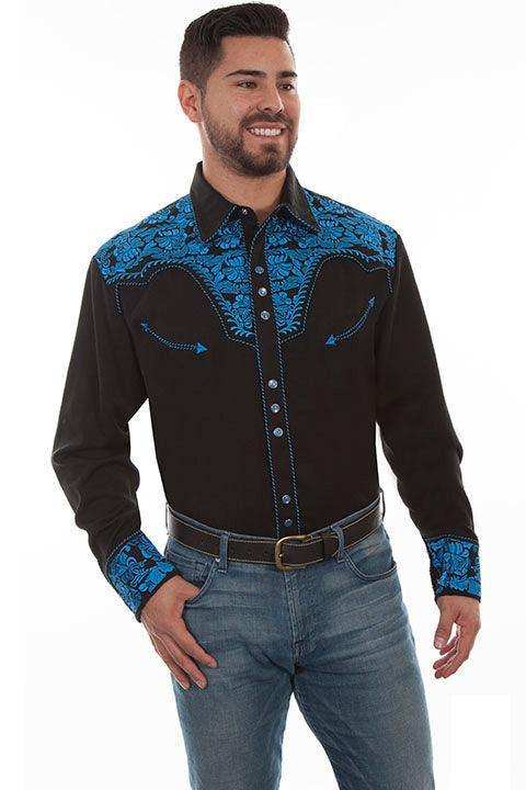 Scully Leather Royal Floral Tooled Embroidery Mens Shirt - Scully Leather - Flyclothing LLC