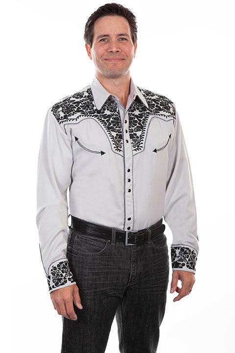 Scully STEEL FLORAL TOOLED EMBROIDERY SHIRT - Scully Leather