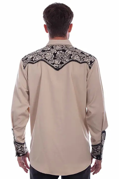 Scully Leather Western Scully Tan Floral Tooled Embroidery Shirt - Scully Leather - Flyclothing LLC