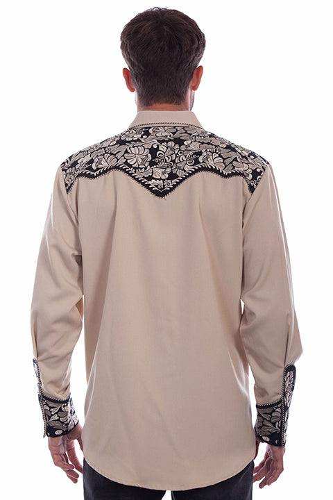 Scully Leather Western Scully Tan Floral Tooled Embroidery Shirt - Scully Leather - Flyclothing LLC